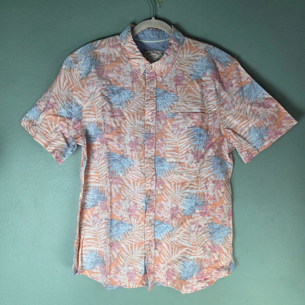 Fat Face Mens Orange Fently Palm Print Short Sleeve Button Down Shirt Large